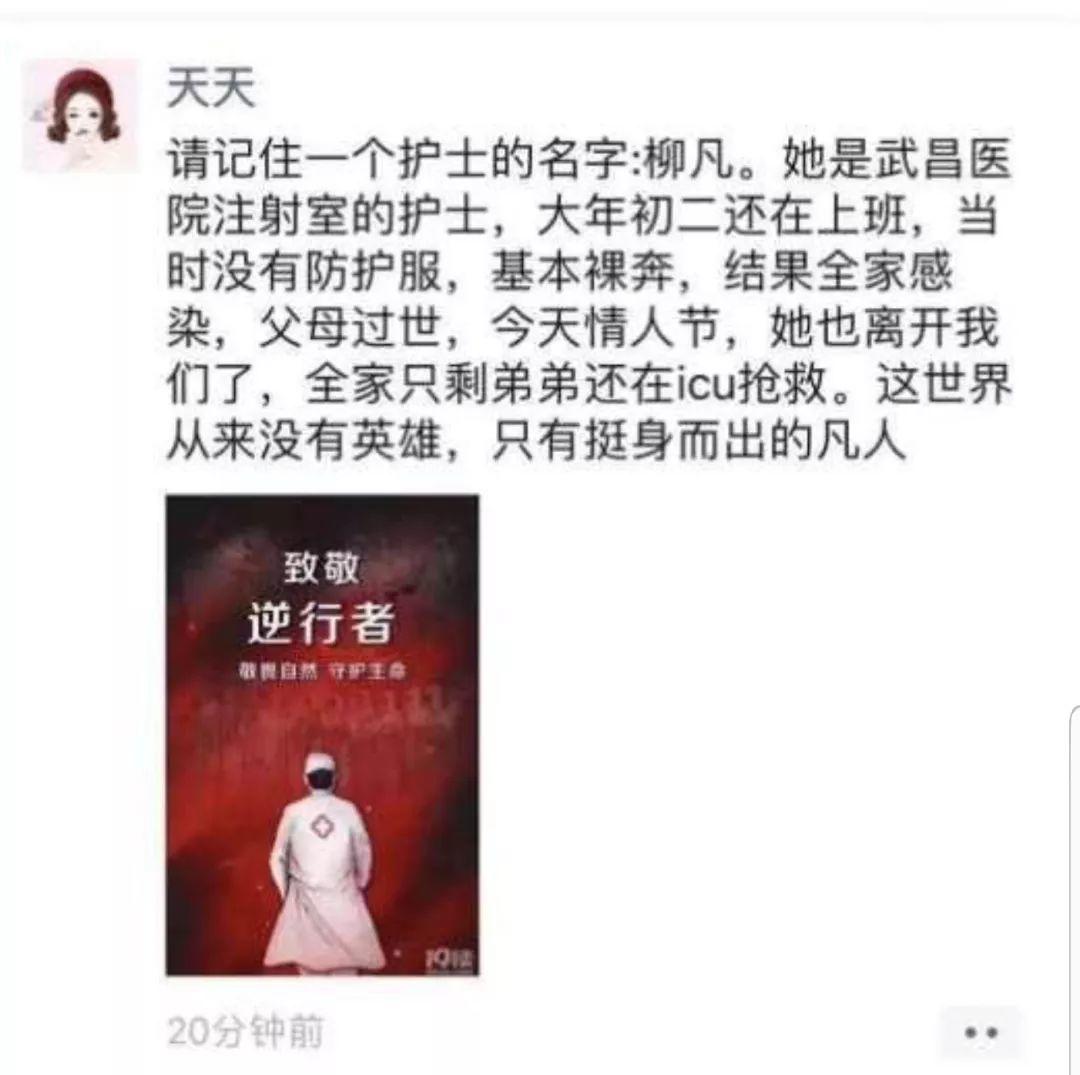 一个叫柳帆的武汉护士，殉职了