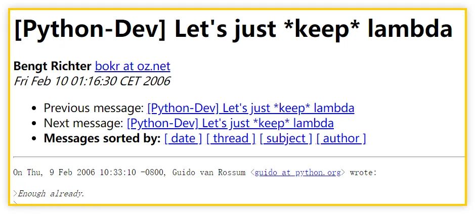 Python 之父为什么嫌弃 lambda 匿名函数? Python 之父为什么嫌弃 lambda 匿名函数?