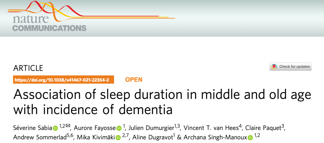 《自然》子刊：中年睡得少，老年易痴呆！长达25年的前瞻性队列研究发现，中年睡眠时间少于6.23小时与痴呆症风险升高63%有关